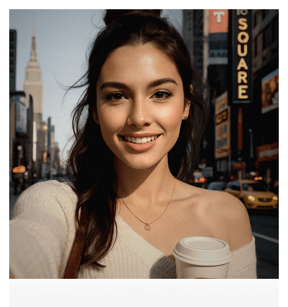 Street-style photo of a woman in New York, enhanced with the PackfilmLover filter, capturing the vibrant city atmosphere.