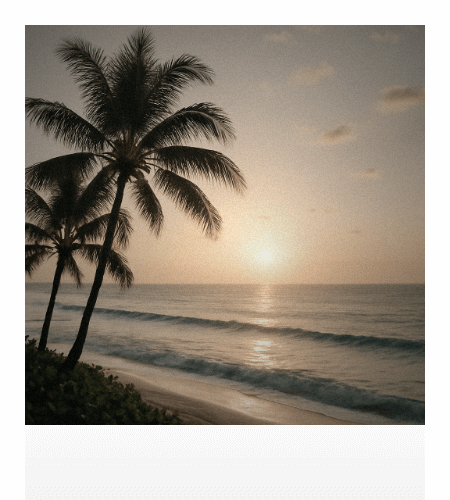 Travel photo enhanced with the PackfilmLover filter, showcasing a tropical beach at sunset.